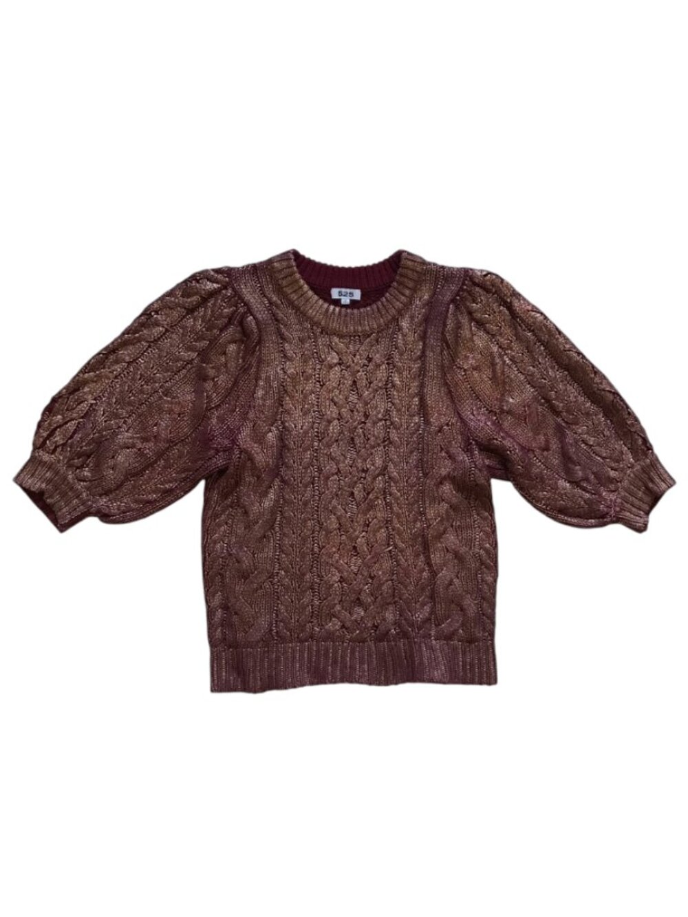 525 America Lola Sweater Womens Medium Maroon Crew Neck Metallic Cable Knit